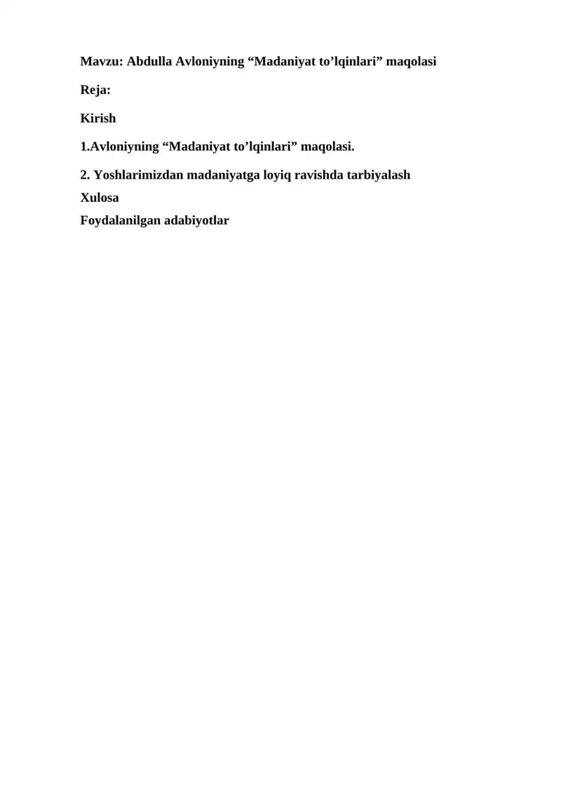 Abdulla Avloniyning “Madaniyat to’lqinlari” maqolasi