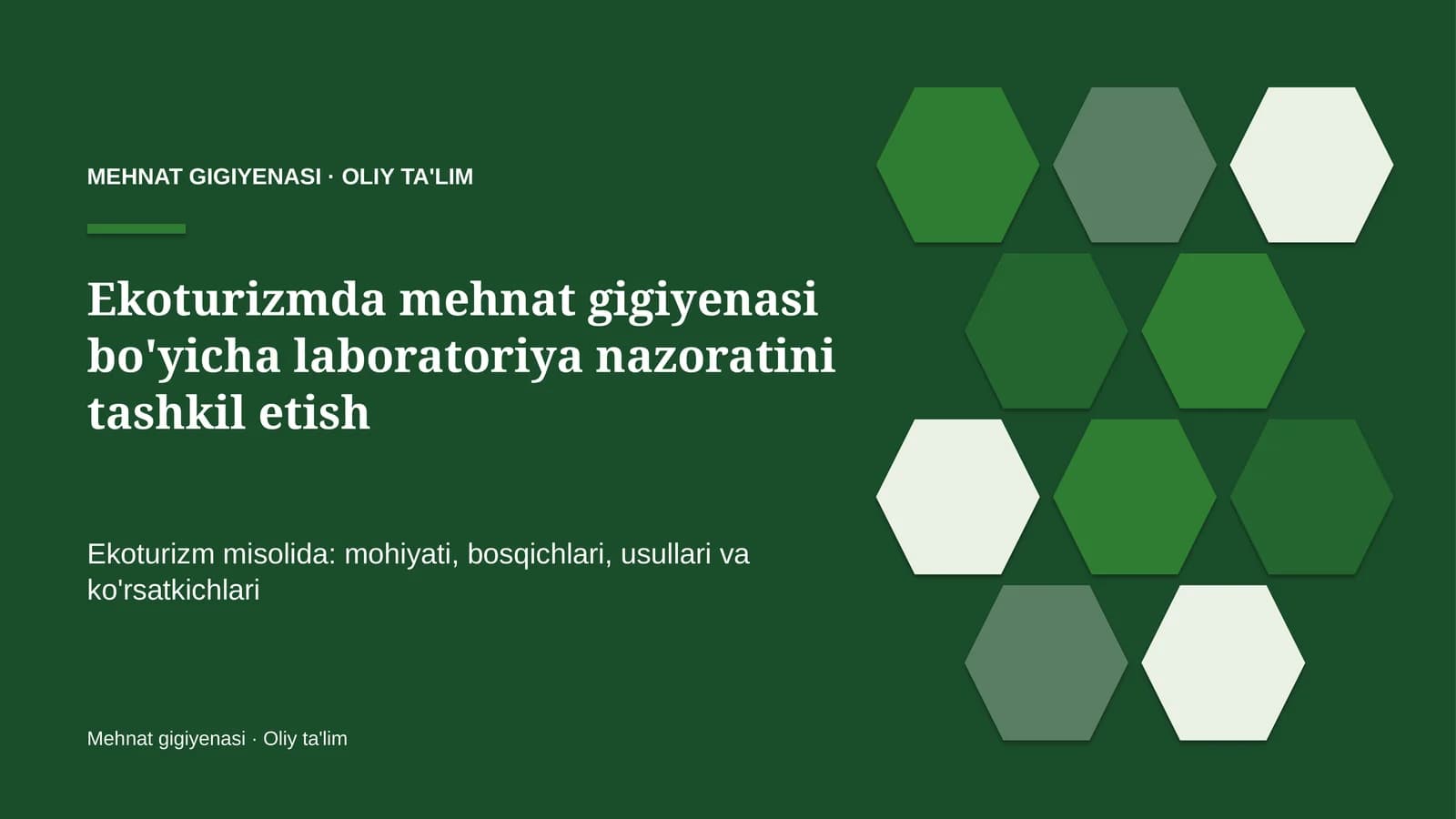 ekoturizmda mehnat gigiyenasi bo'yicha laboratoriya nazoratini tashkil etish 8517