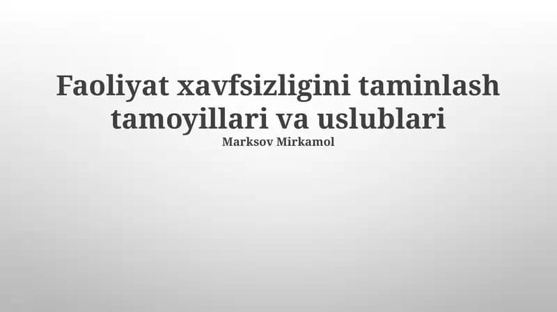 Faoliyat xavfsizligini taminlash tamoyillari va uslublari