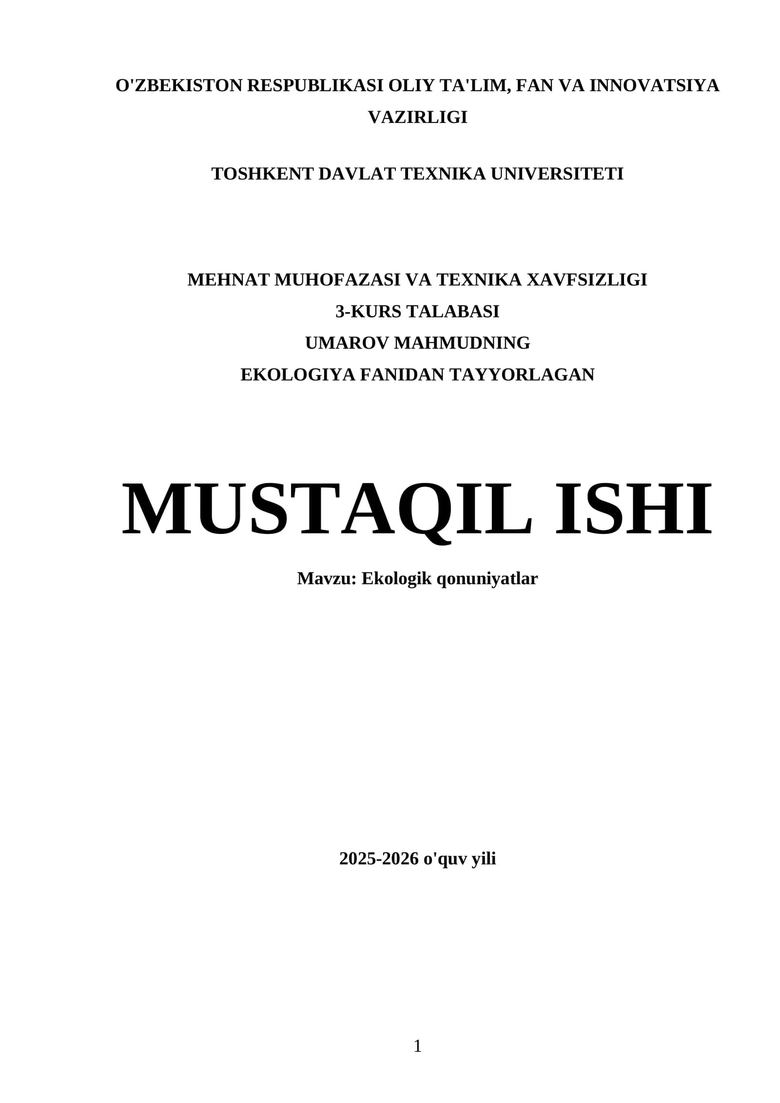 Ekologik qonuniyatlar MUSTAQIL ISHI