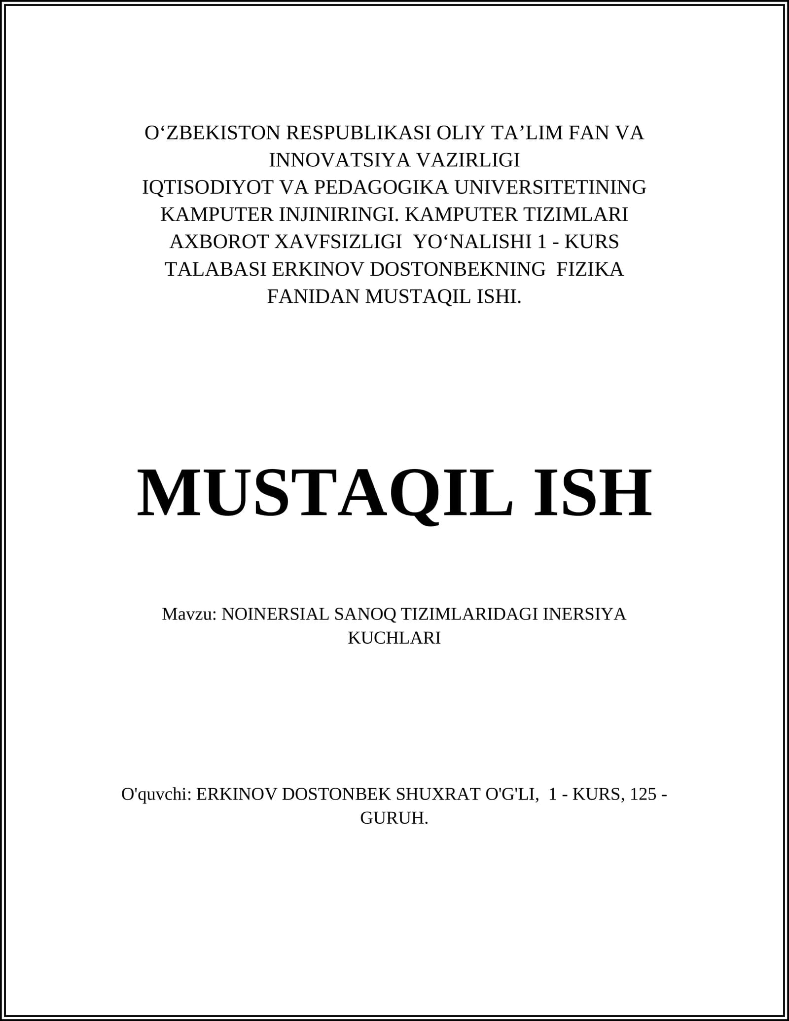 Inersial va noinersial sanoq tizimlari