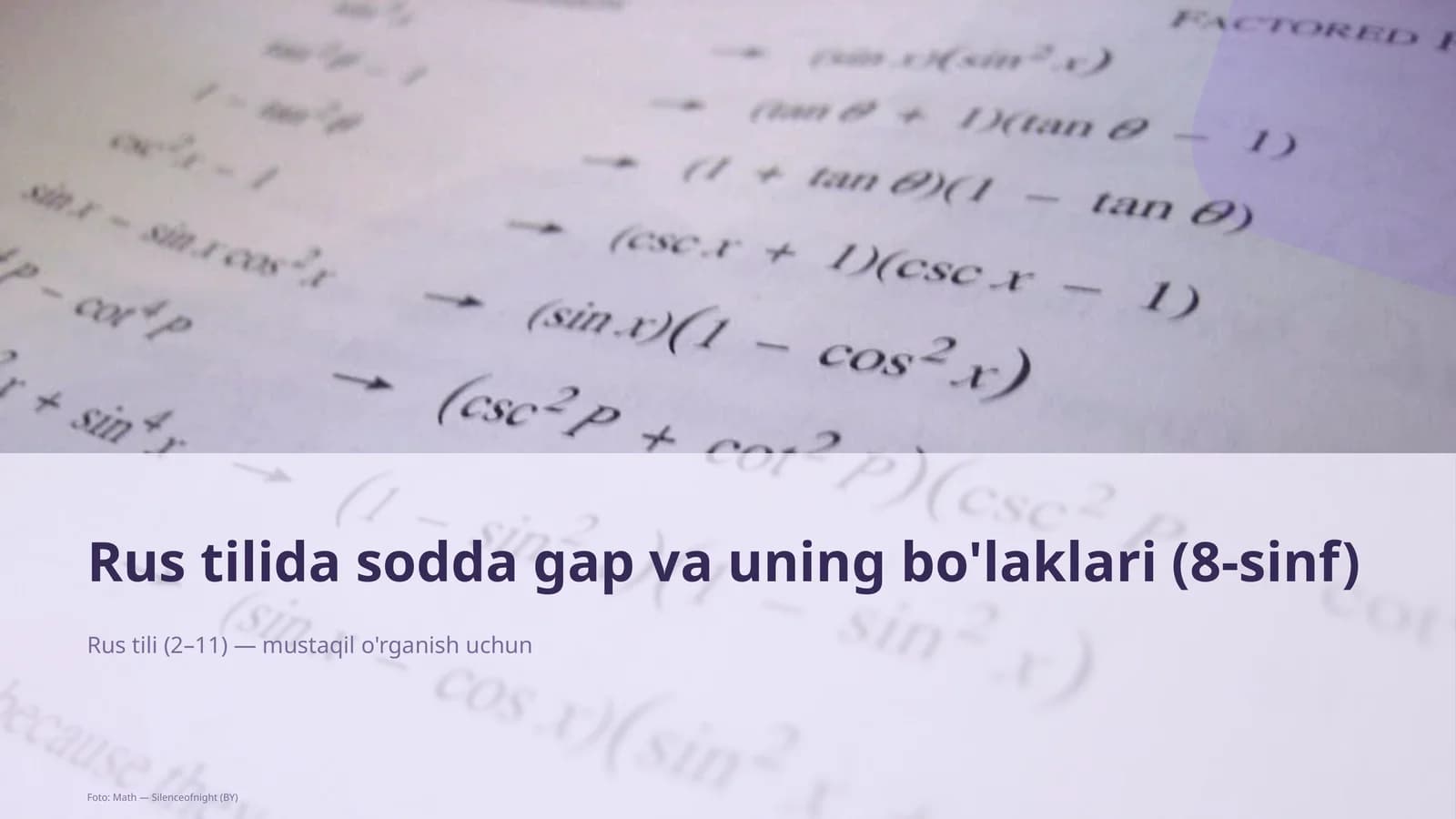Rus tilida sodda gap va uning bo'laklari (8-sinf)