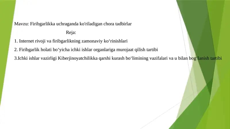 Firibgarlikka uchraganda ko'riladigan chora tadbirlar