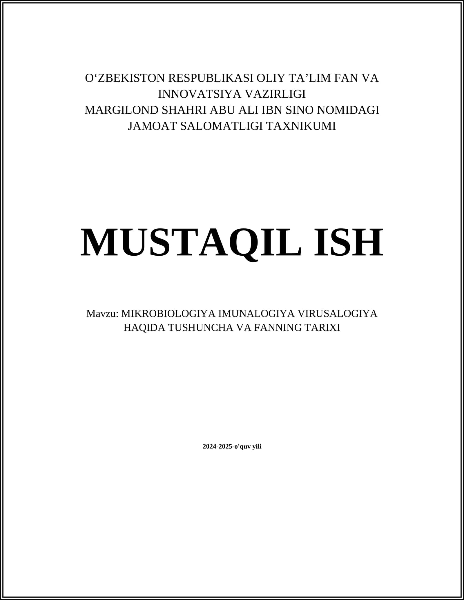 MIKROBIOLOGIYA IMUNALOGIYA VIRUSALOGIYA HAQIDA TUSHUNCHA VA FANNING TARIXI