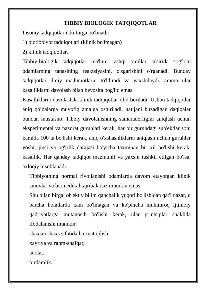Tibbiy Biologik Tatqiqotlar