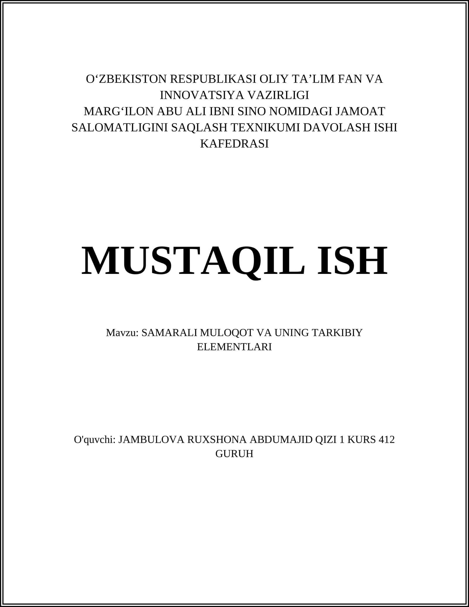 SAMARALI MULOQOT VA UNING TARKIBIY ELEMENTLARI