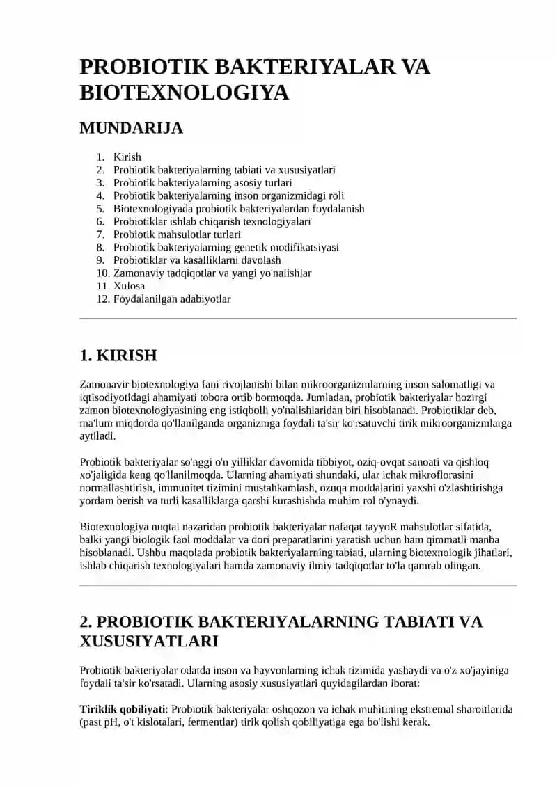 Probiotik Bakteriyalar va Biotehnologiya