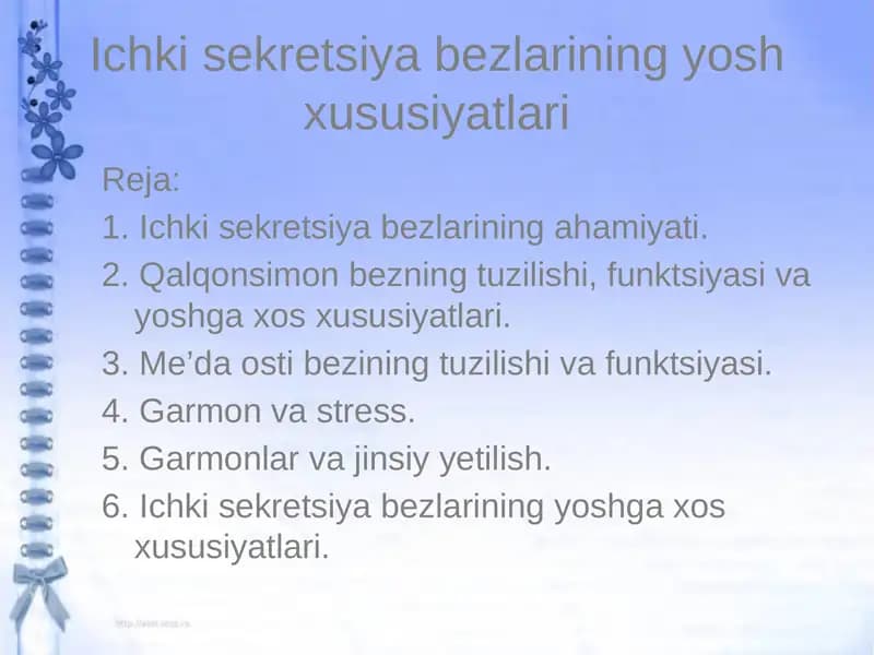 Ichki sekretsiya bezlarining yosh xususiyatlari