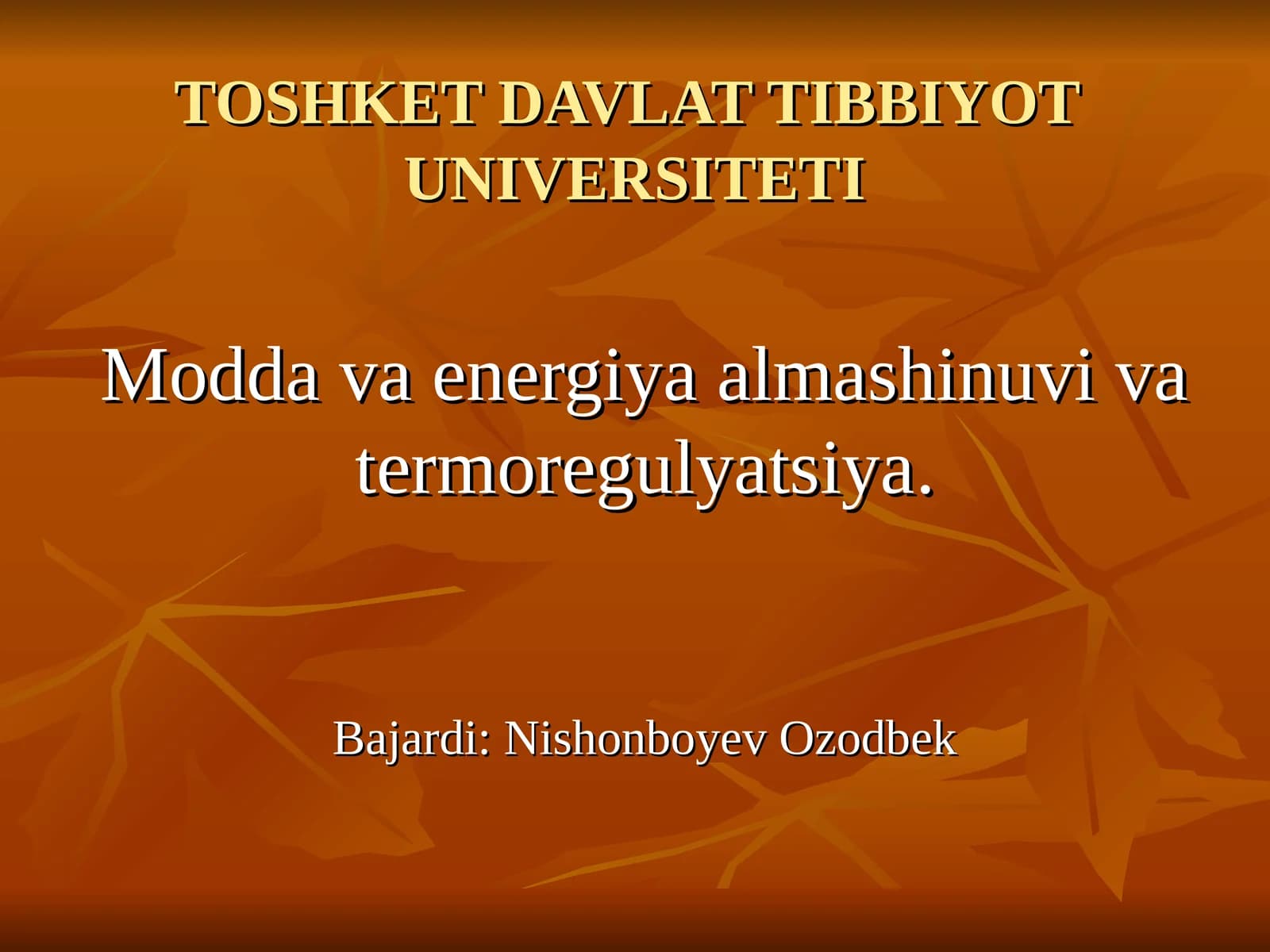 Modda va energiya almashinuvi va termoregulyatsiya