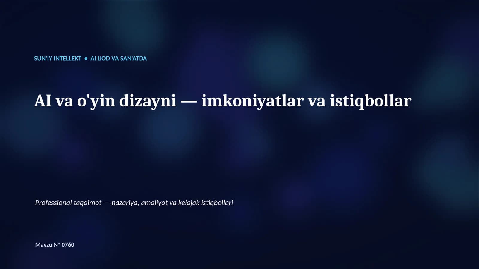SUN'IY INTELLEKT • AI IJOD VA SAN'ATDA