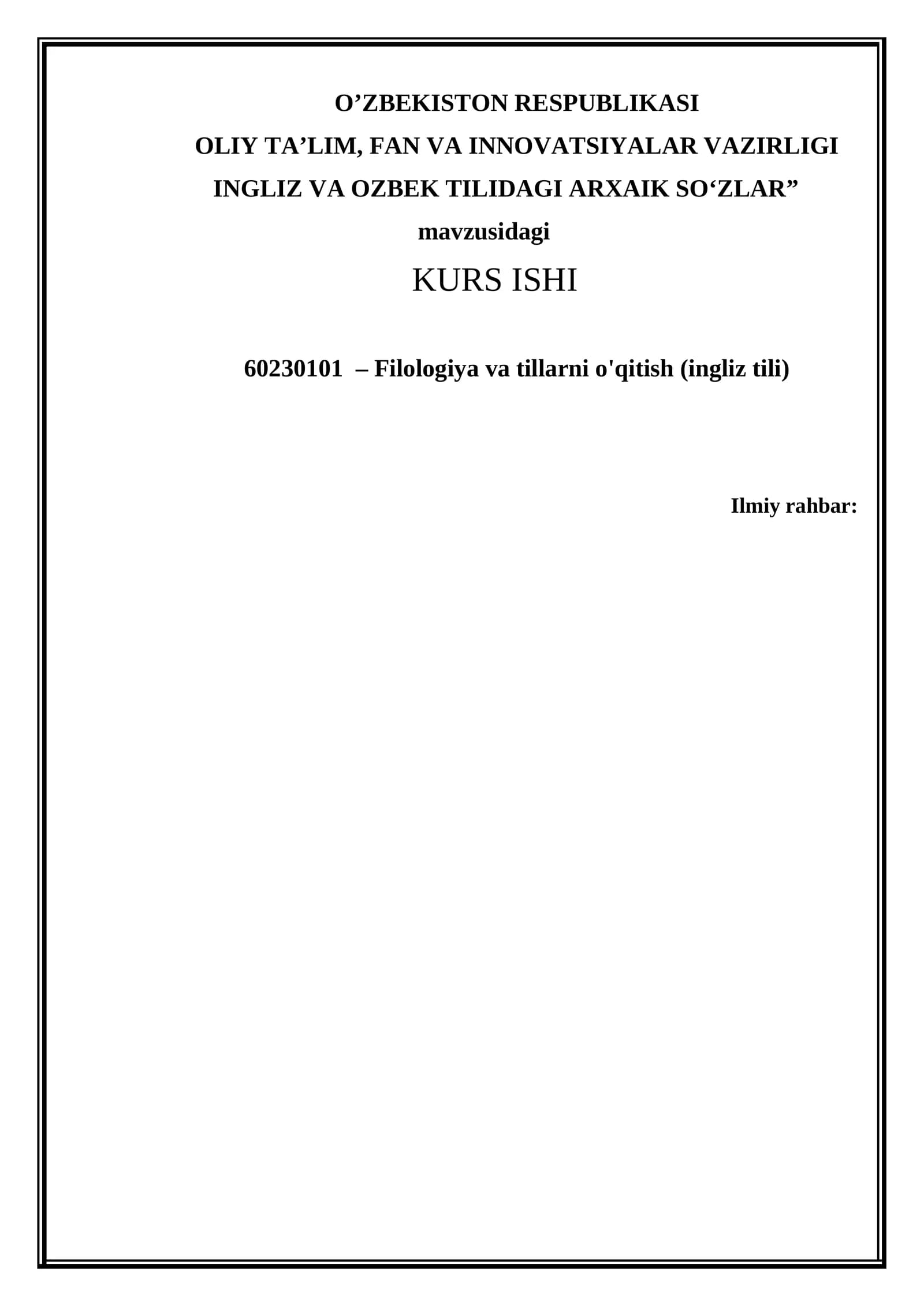 INGLIZ VA OZBEK TILIDAGI ARXAIK SOʻZLAR