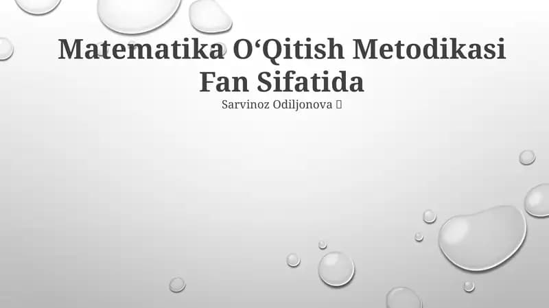 Matematika OʻQitish Metodikasi Fan Sifatida