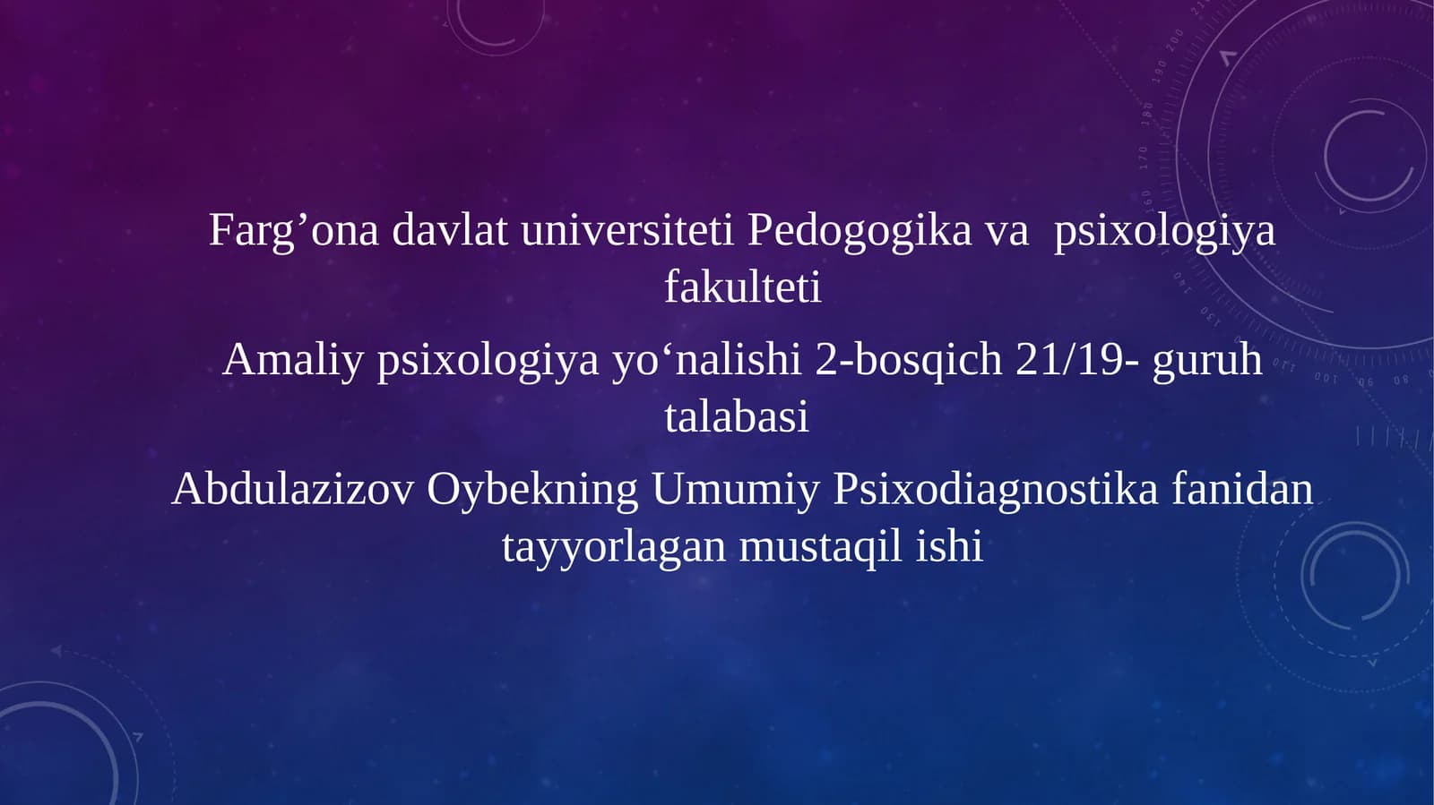 Abdulazizov Oybekning Umumiy Psixodiagnostika fanidan tayyorlagan mustaqil ishi