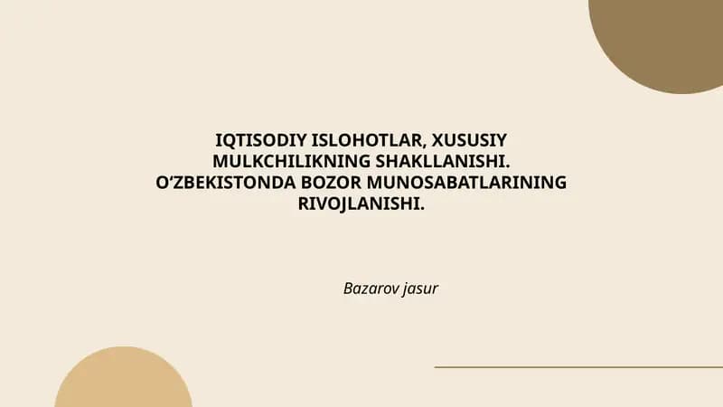 IQTISODIY ISLOHOTLAR, XUSUSIY MULKCHILIKNING SHAKLLANISHI
