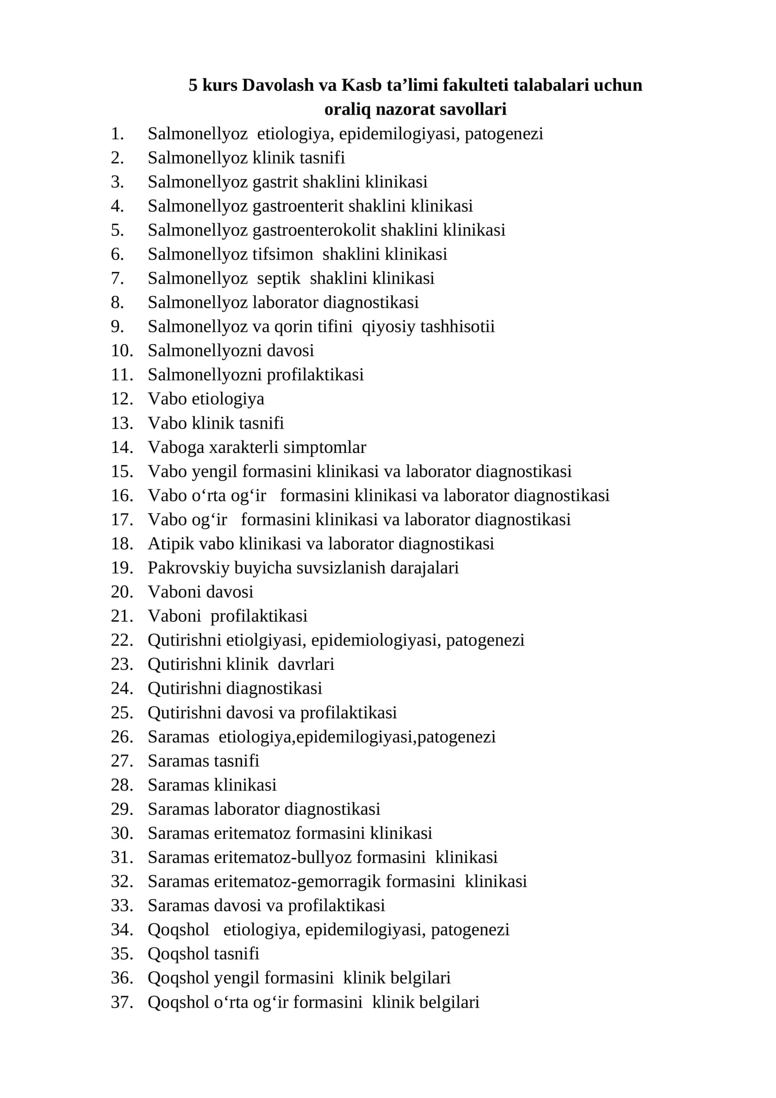 Salmonellyoz va Vabo Davosi