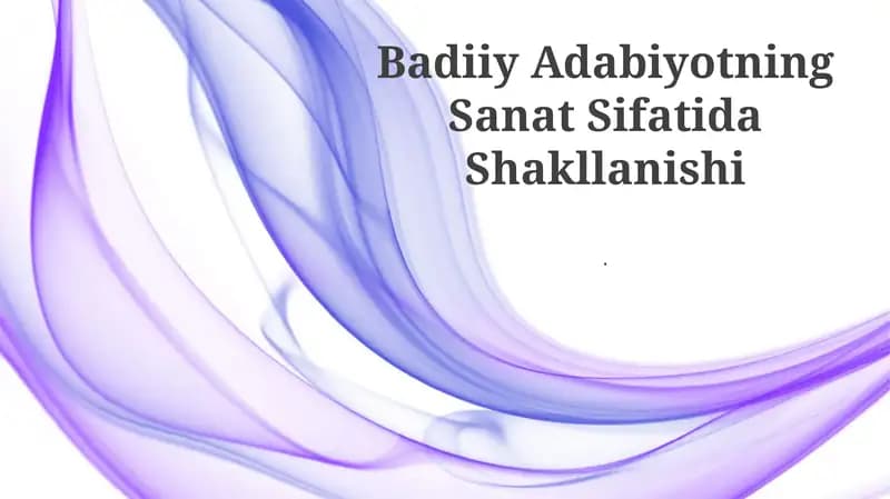 Badiiy Adabiyotning Sanat Sifatida Shakllanishi