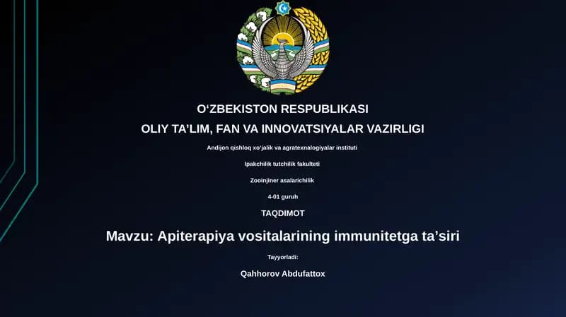Apiterapiya vositalarining immunitetga taʼsiri