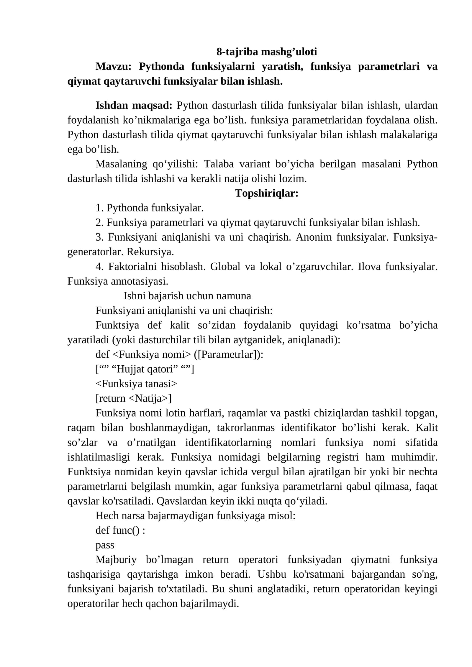Pythonda funksiyalar