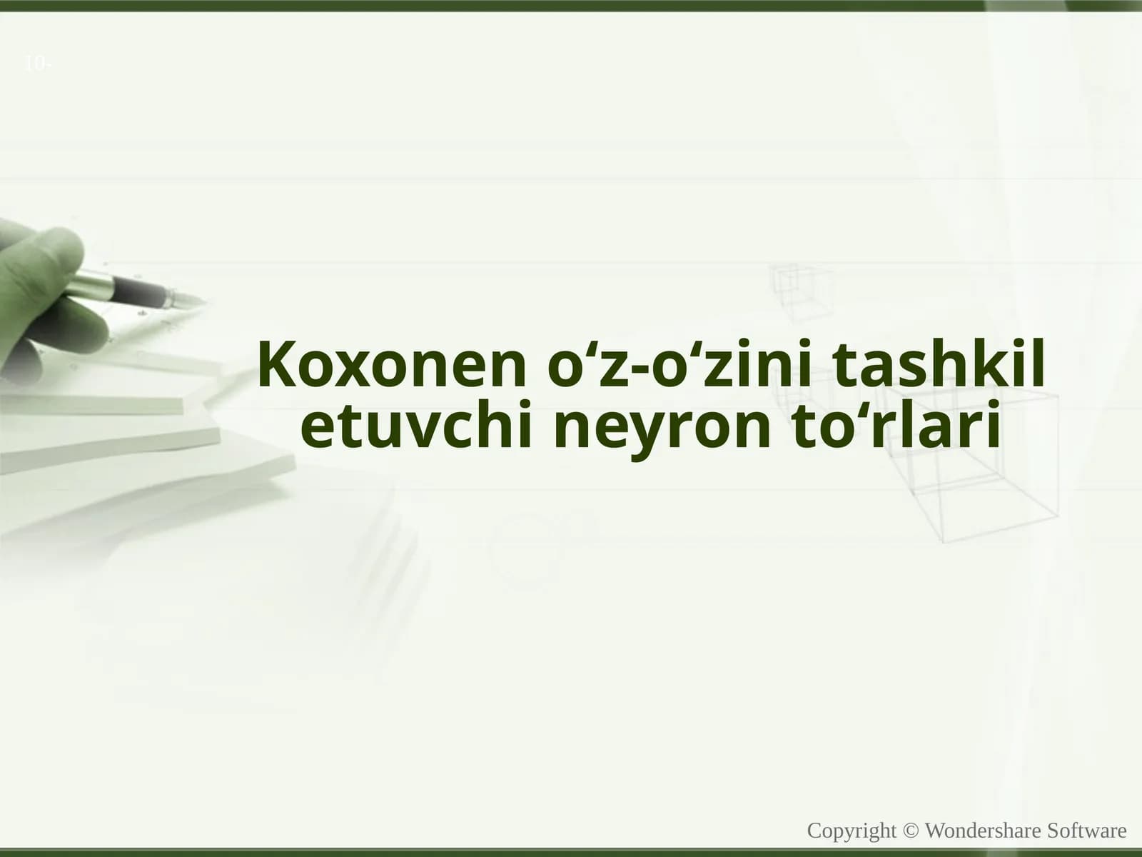 Kohonen o‘z-o‘zini tashkil etuvchi neyron to‘rlari (Kohonenning o'z-o'zini tashkilishi xaritasi)