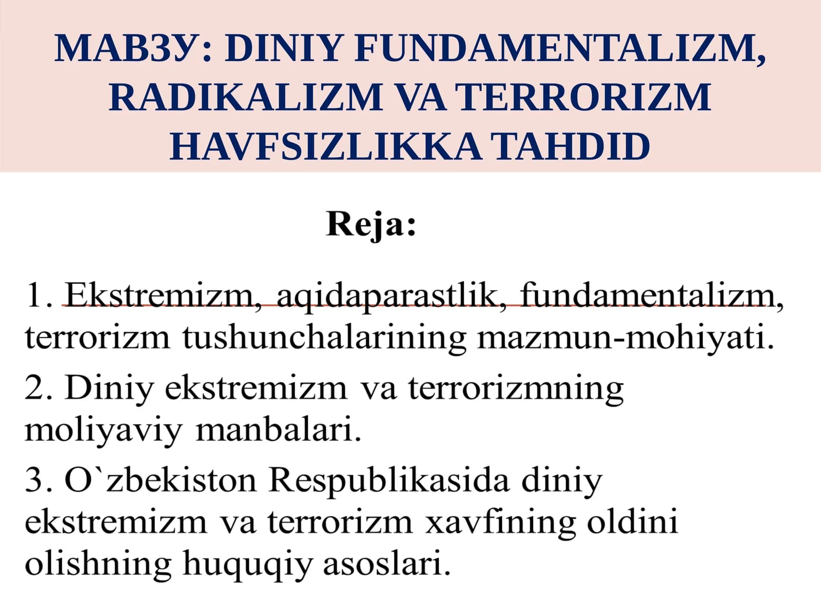 Diniy fundamentalizm, radikalizm va terrorizm havfsizlikka tahdid