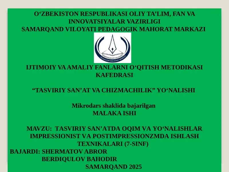 TASVIRIY SANʼAT VA CHIZMACHILIK