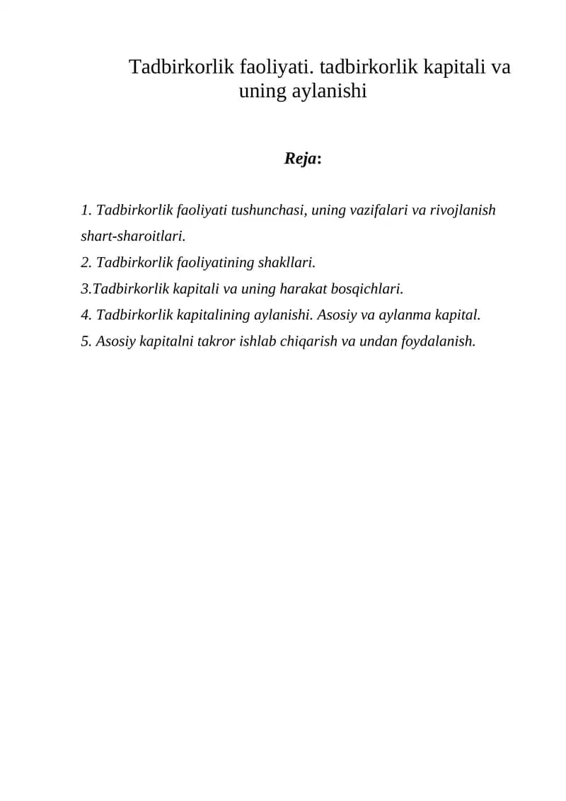 Tadbirkorlik faoliyati