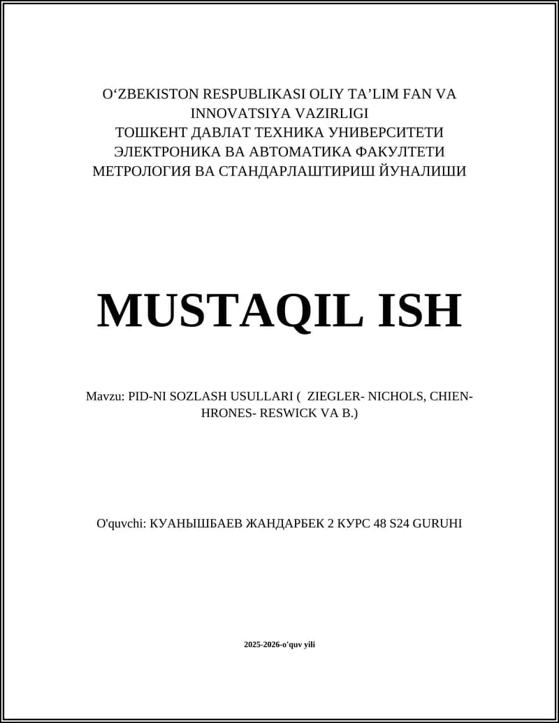 PID-NI SOZLASH USULLARI