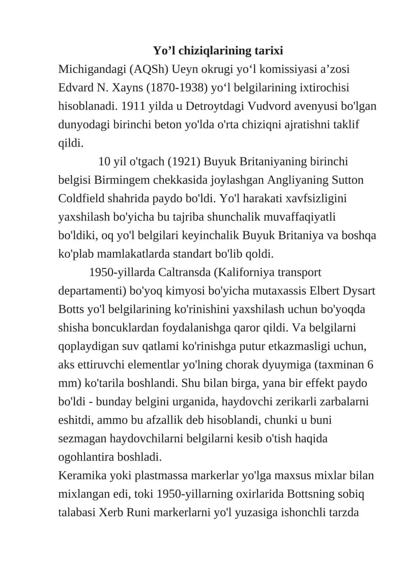 2026 Yo'l chiziqlari haqida Referat