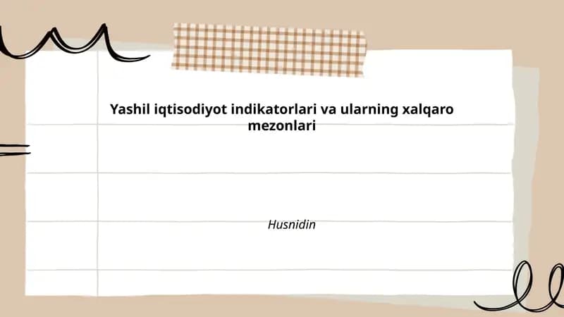 Yashil iqtisodiyot indikatorlari va ularning xalqaro mezonlari