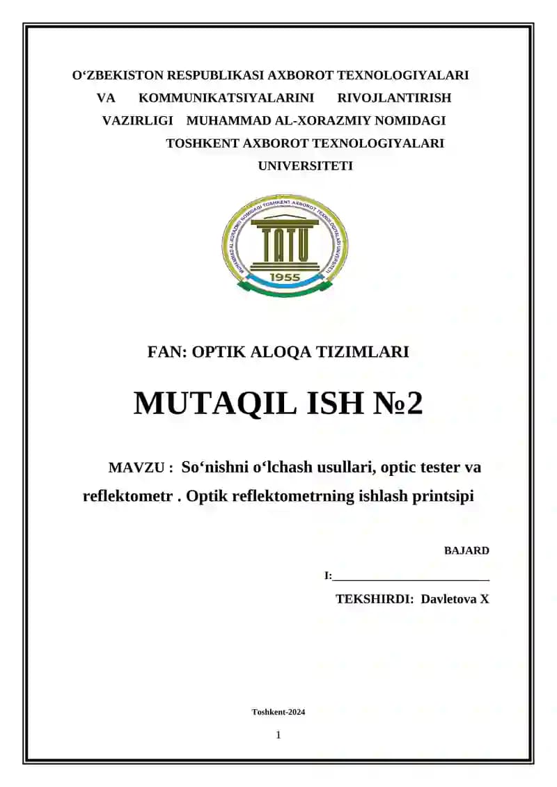 Optik reflektometrning ishlash printsipi