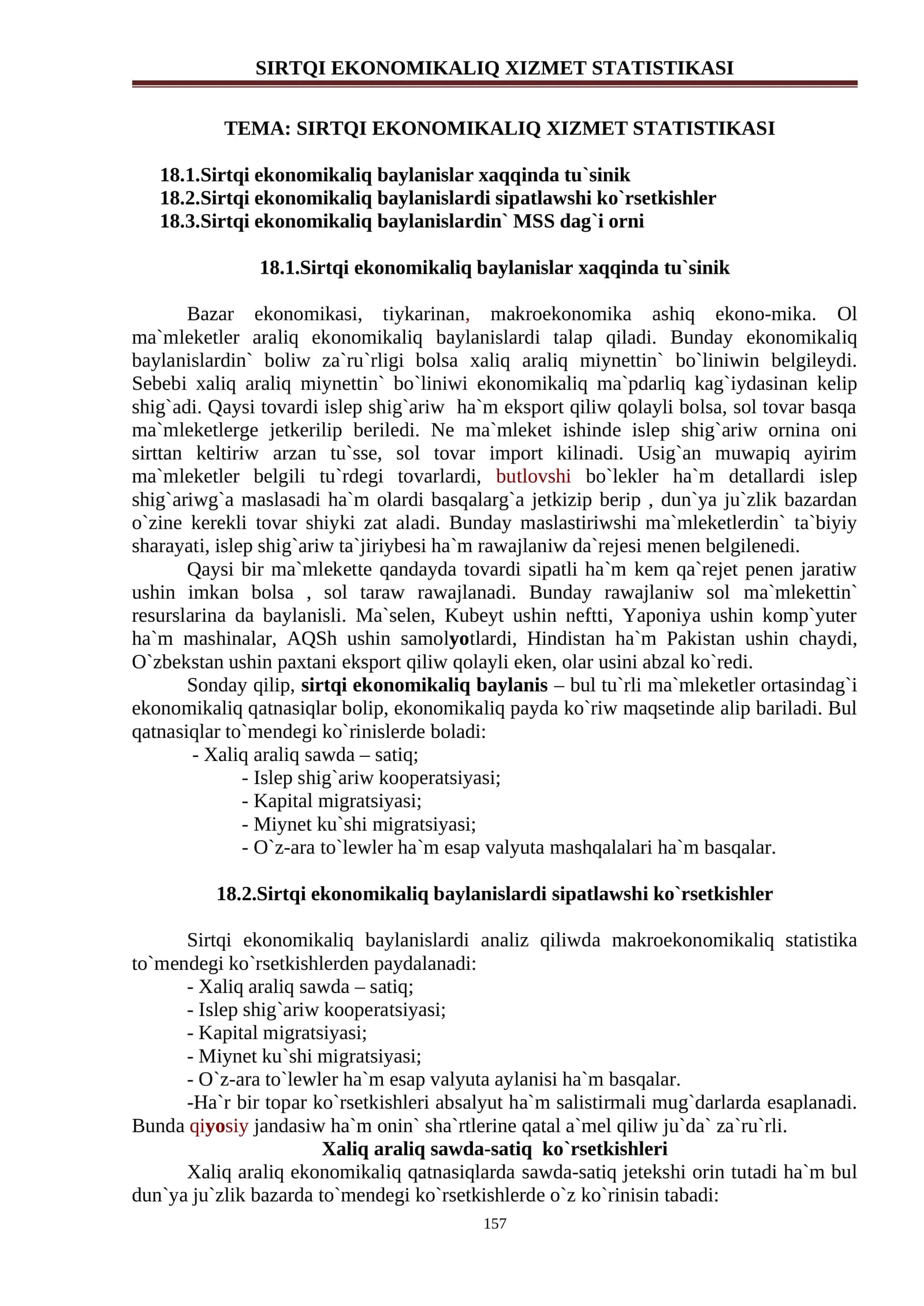 SIRTQI EKONOMIKALIQ XIZMET STATISTIKASI