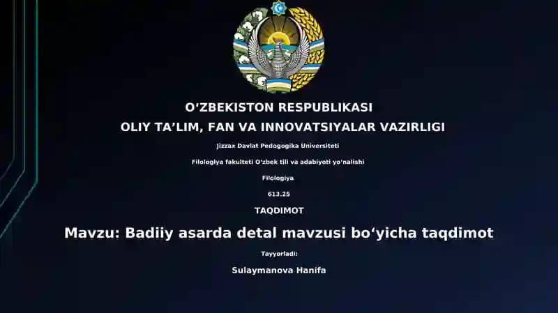 Badiiy asarda detal mavzusi boʻyicha taqdimot