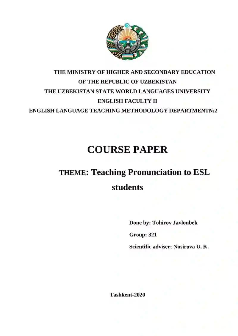 Teaching Pronunciation to ESL students