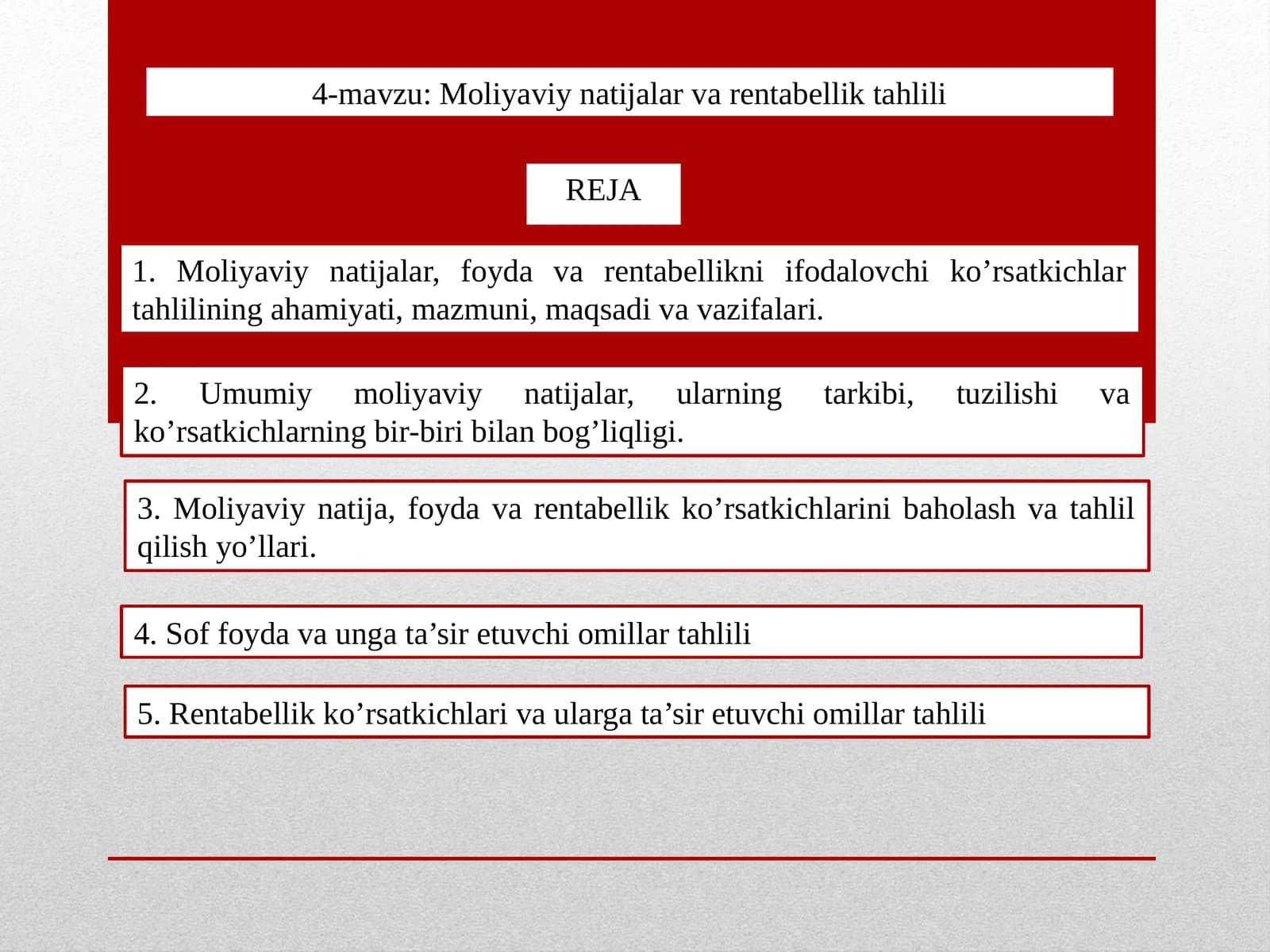 Moliyaviy natijalar va rentabellik tahlili