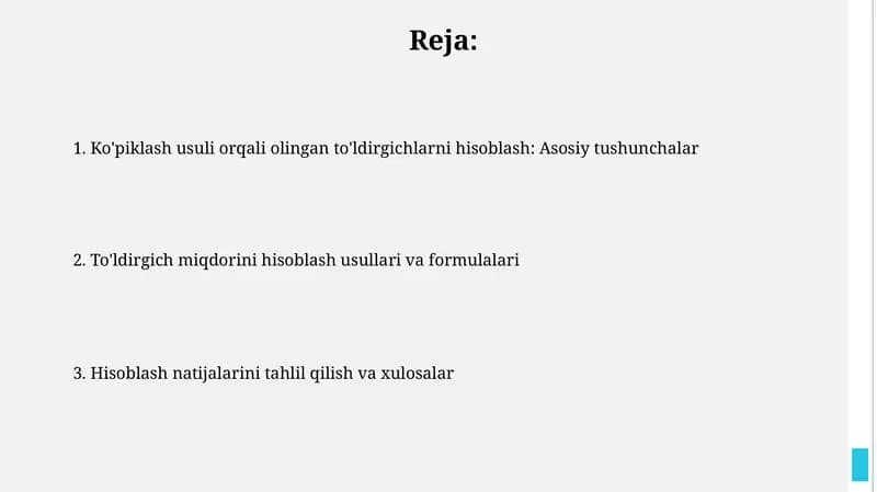 Ko'piklash usuli orqali olingan to'ldirgichlarni hisoblash