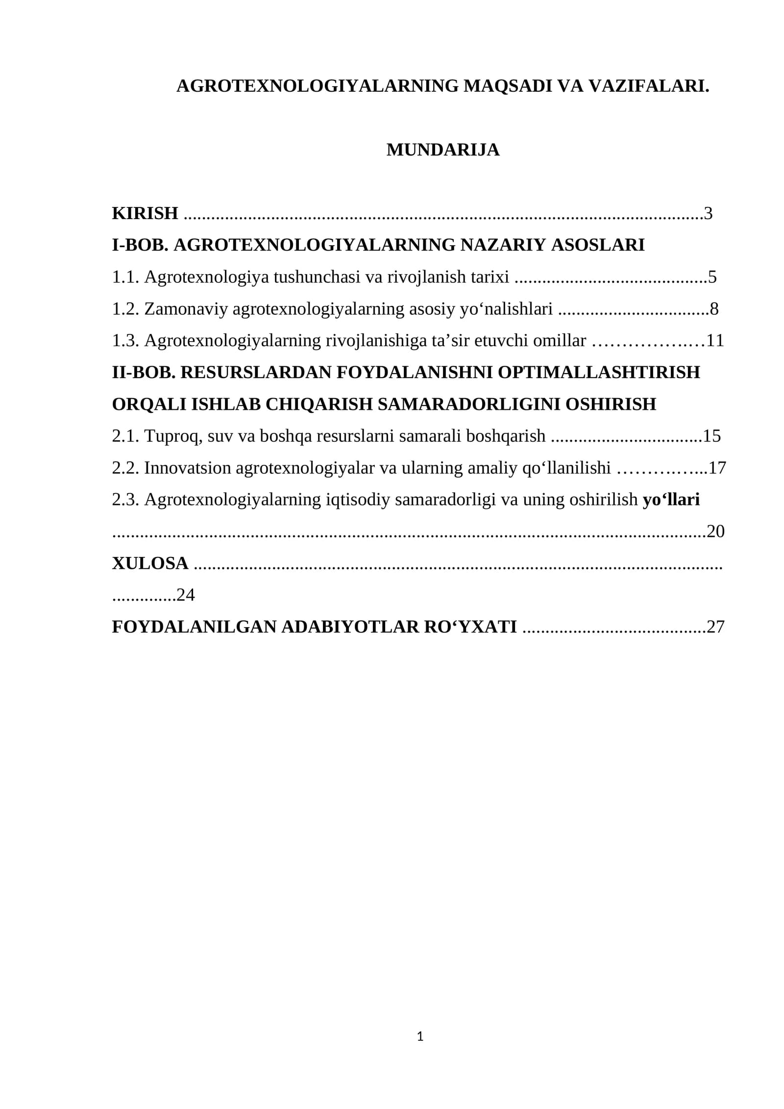 AGROTEXNOLOGIYALARNING MAQSADI VA VAZIFALARI