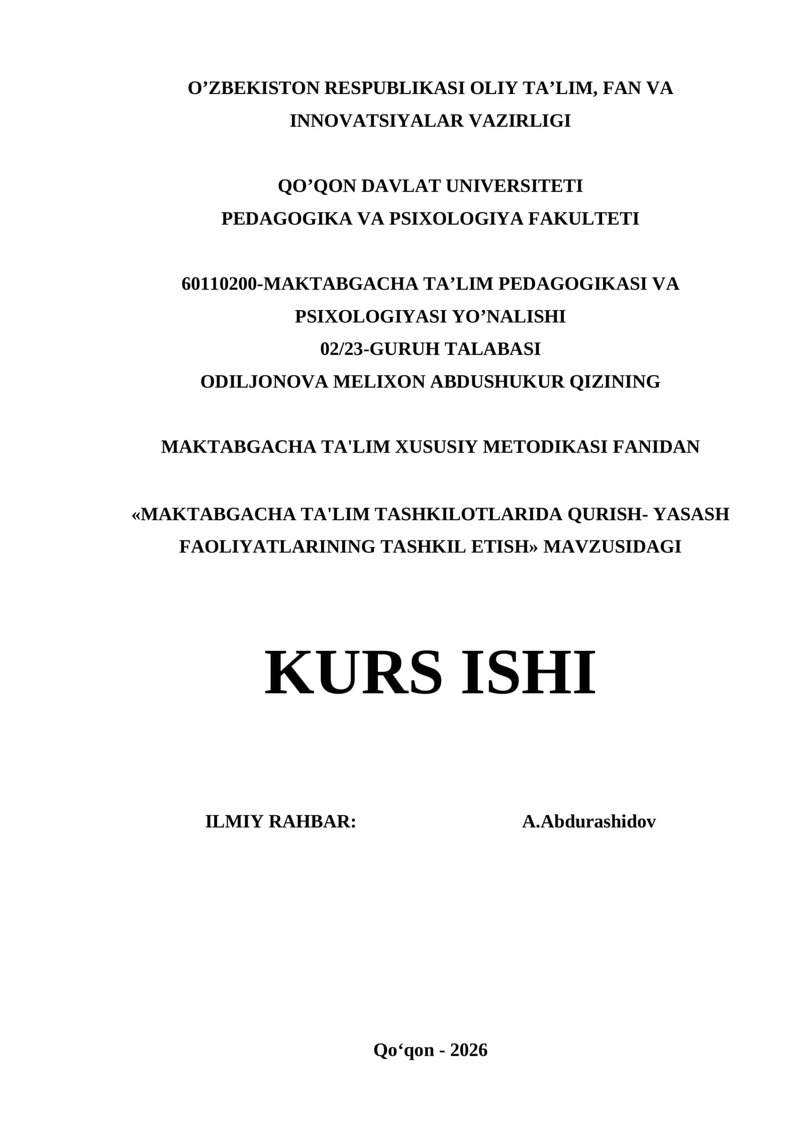 MAKTABGACHA TA'LIM XUSUSIY METODIKASI FANIDAN