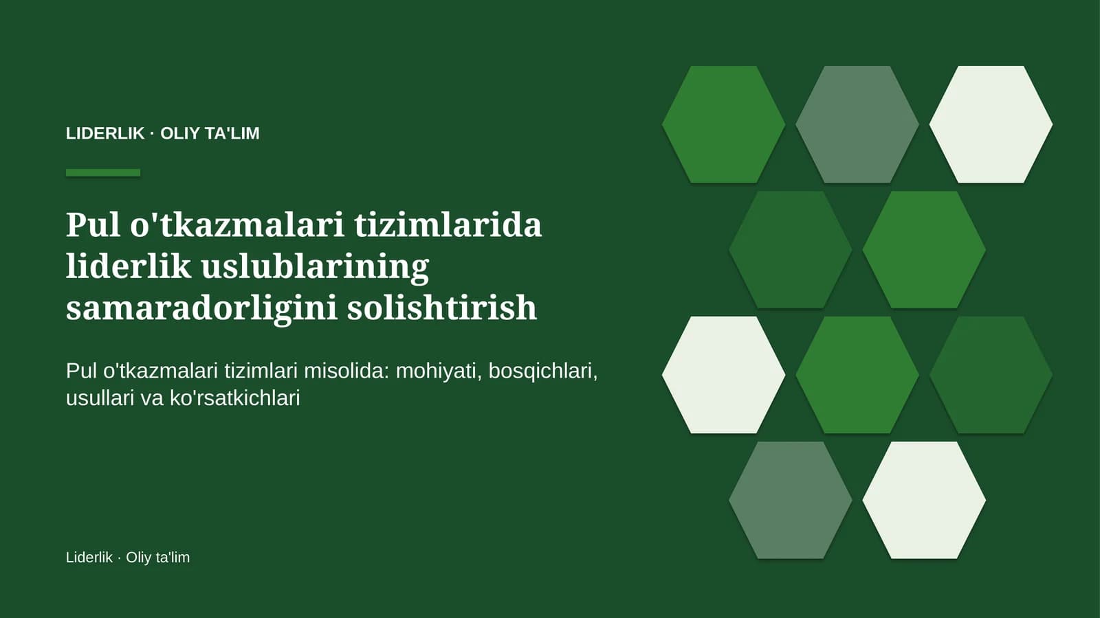 pul o'tkazmalari tizimlarida liderlik uslublarining samaradorligini solishtirish 6573