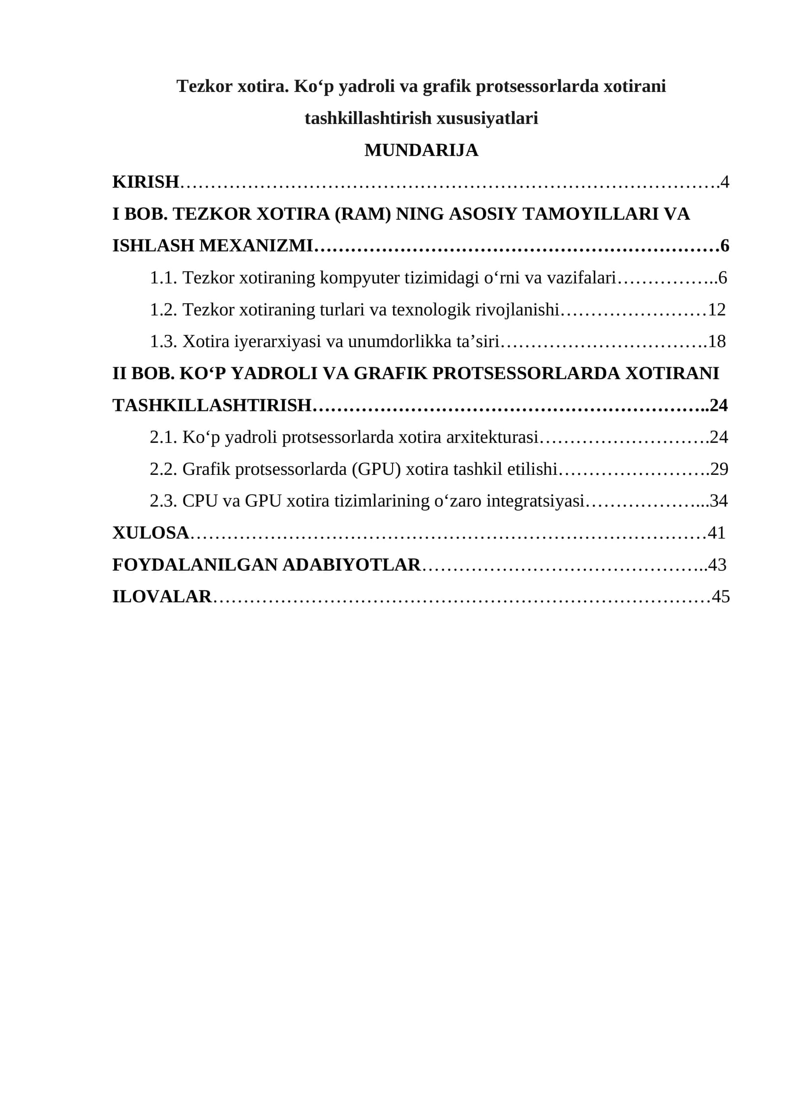 Tezkor xotira. Ko‘p yadroli va grafik protsessorlarda xotirani tashkillashtirish xususiyatlari