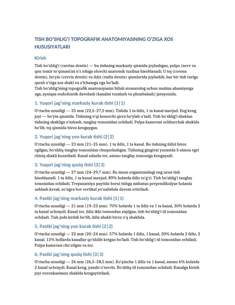 Tish bo'shlig'i topografik anatomiyasi
