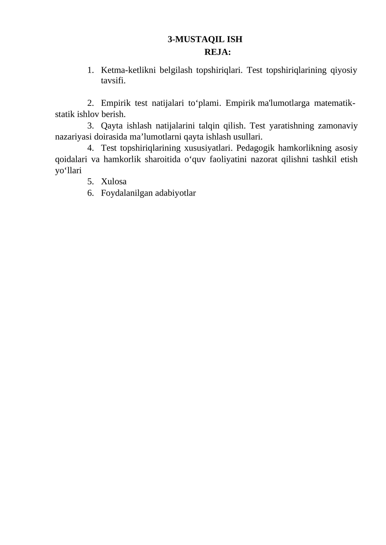 Ketma-ketlikni belgilash topshiriqlari. Test topshiriqlarining qiyosiy tavsifi