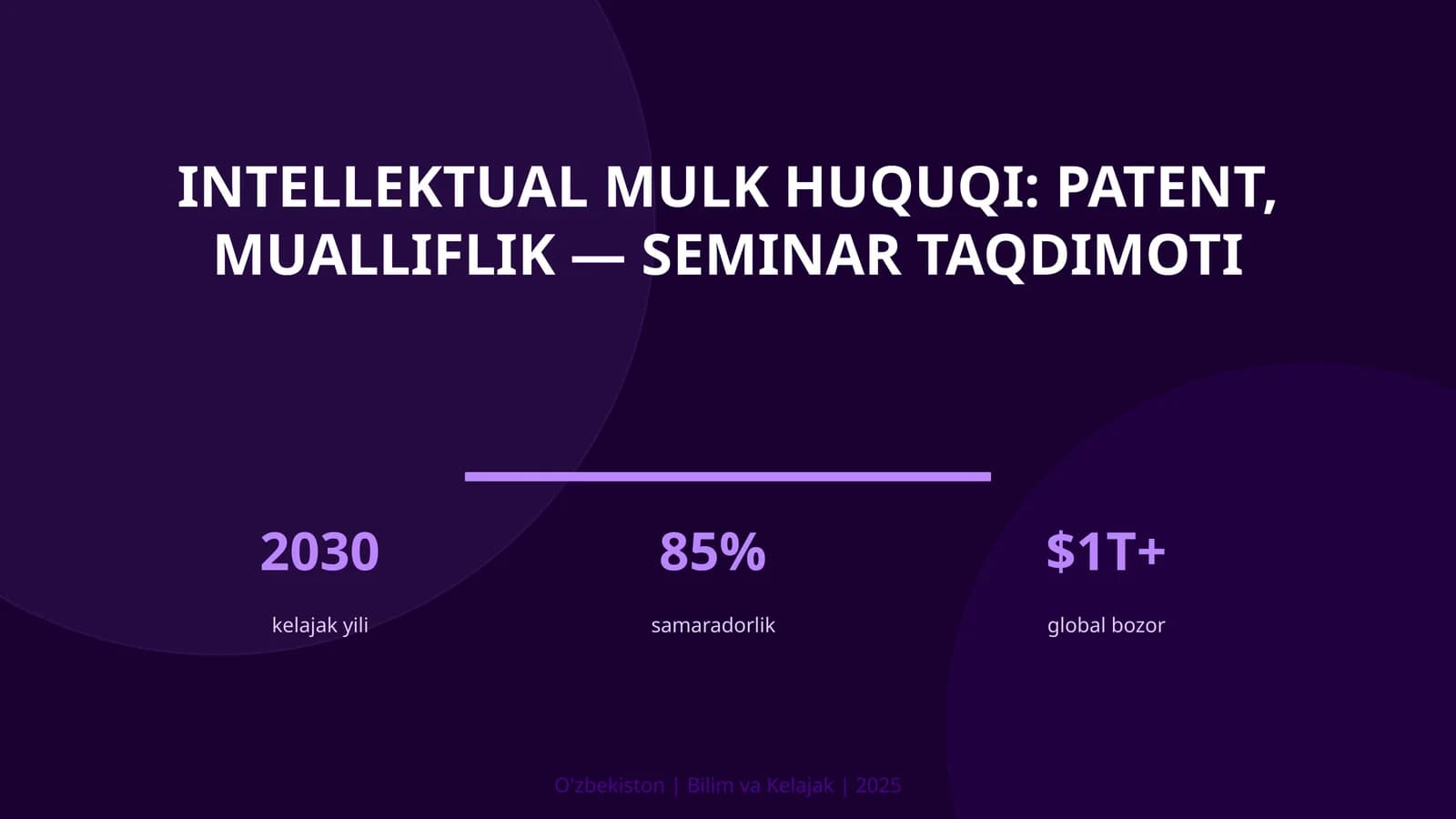 INTELLEKTUAL MULK HUQUQI: PATENT, MUALLIFLIK — SEMINAR TAQDIMOTI