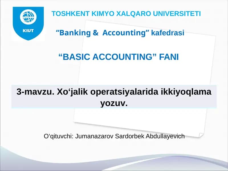 Xo‘jalik operatsiyalarida ikkiyoqlama yozuv