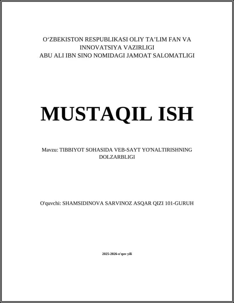 TIBBIYOT SOHASIDA VEB-SAYT YO'NALTIRISHNING DOLZARBLIGI