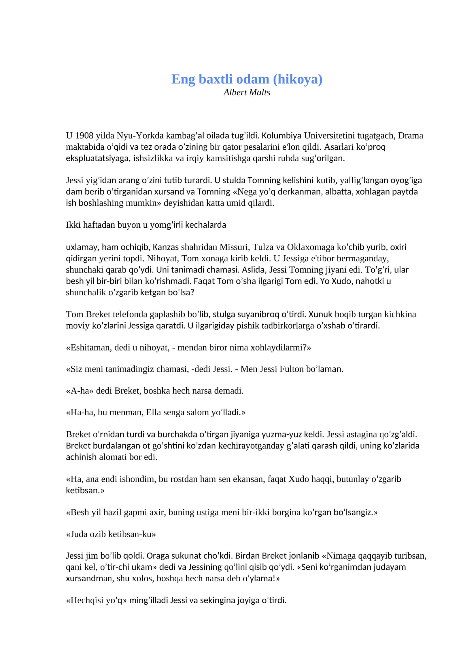Eng baxtli odam (hikoya)