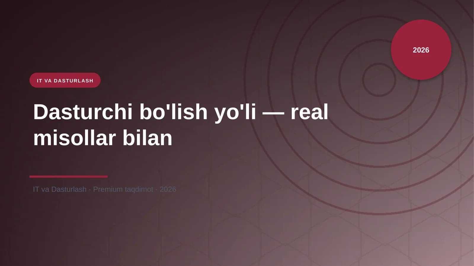 Dasturchi bo'lish yo'li — real misollar bilan
