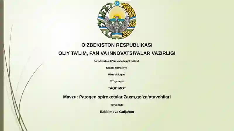 Patogen spiroxetalar.Zaxm,qo’zg’atuvchilari