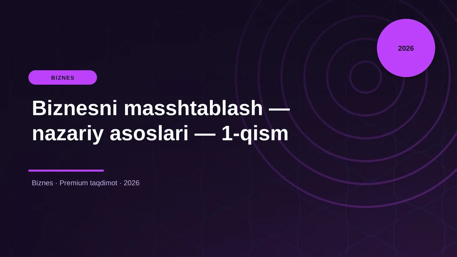 Biznesni masshtablash — nazariy asoslari — 1-qism