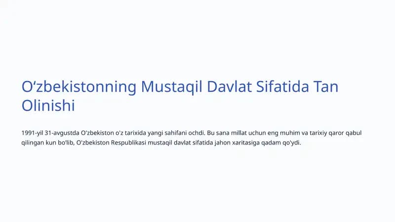 Oʻzbekistonning Mustaqil Davlat Sifatida Tan Olinishi