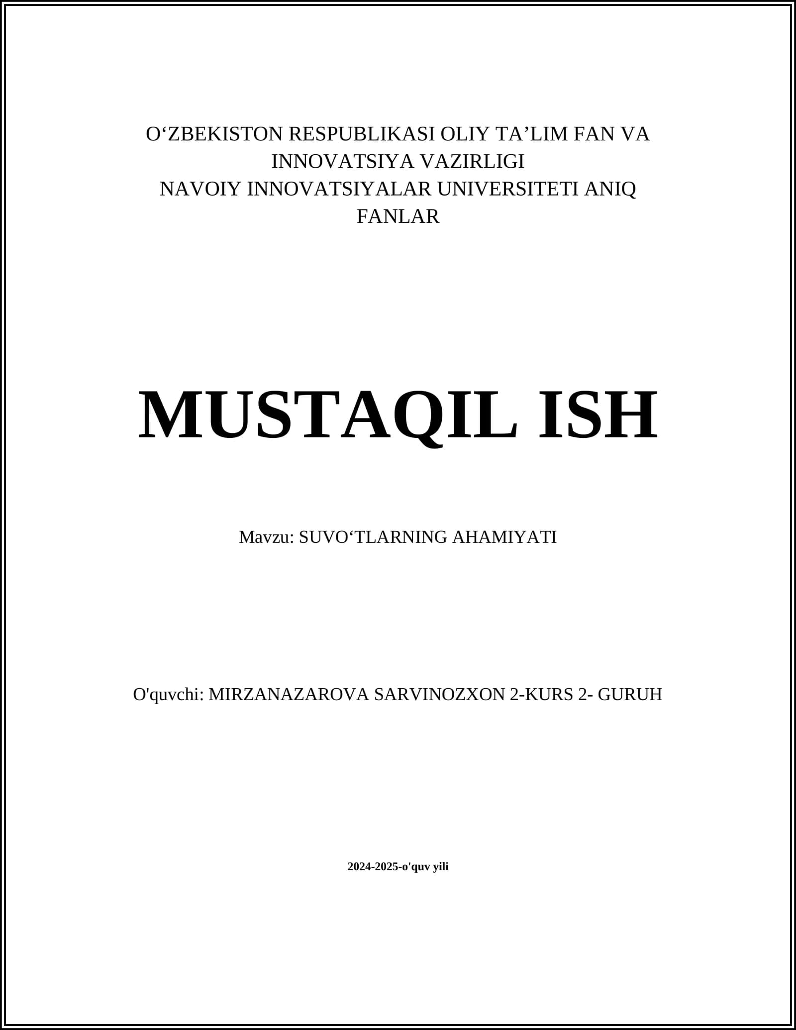 SUVOʻTLARNING AHAMIYATI